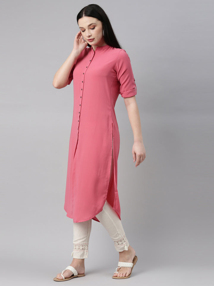 Neerus Orange rayon solid kurta - side view