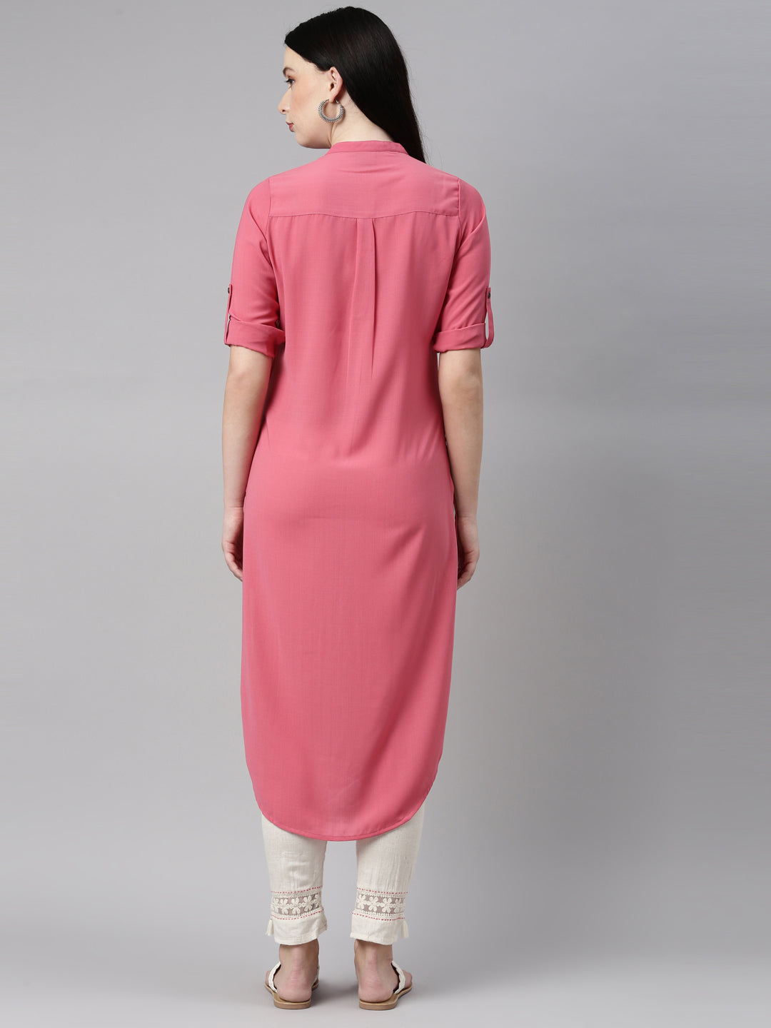 Neerus Orange rayon solid kurta - detail view 2