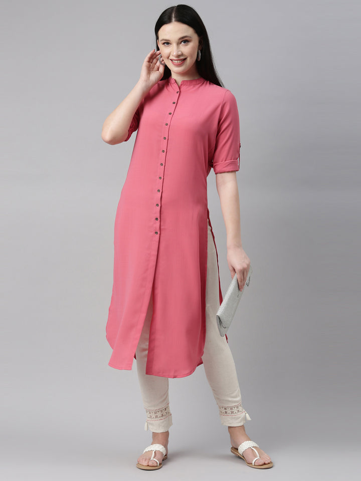 Neerus Orange rayon solid kurta - detail view 3