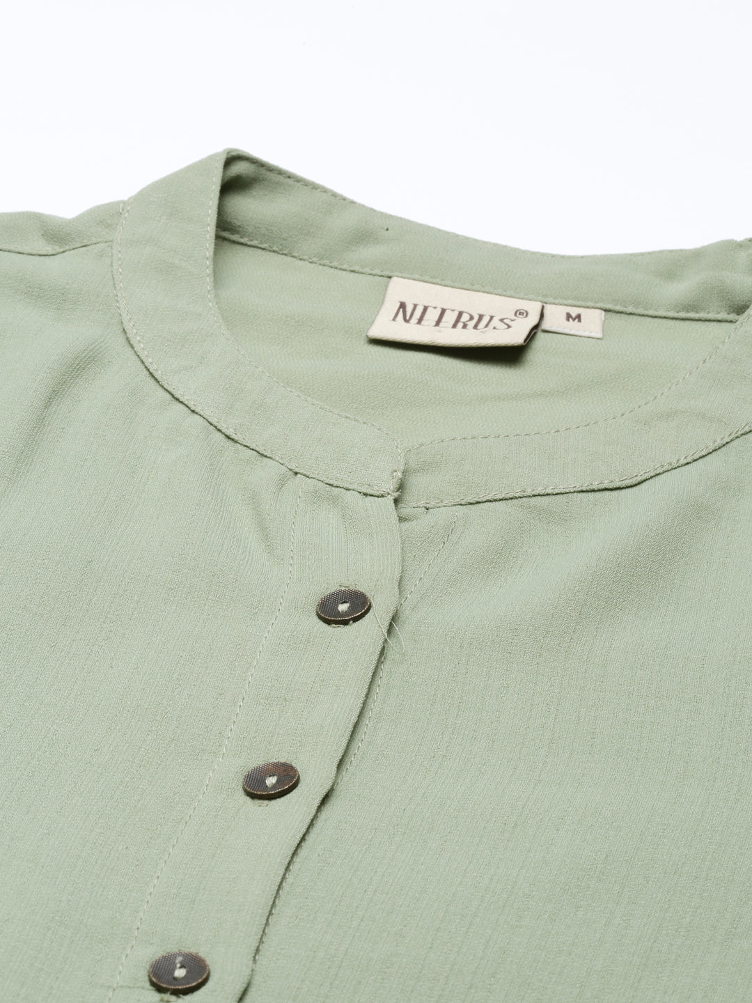 Neerus Green viscose rayon solid kurti - detail view 5