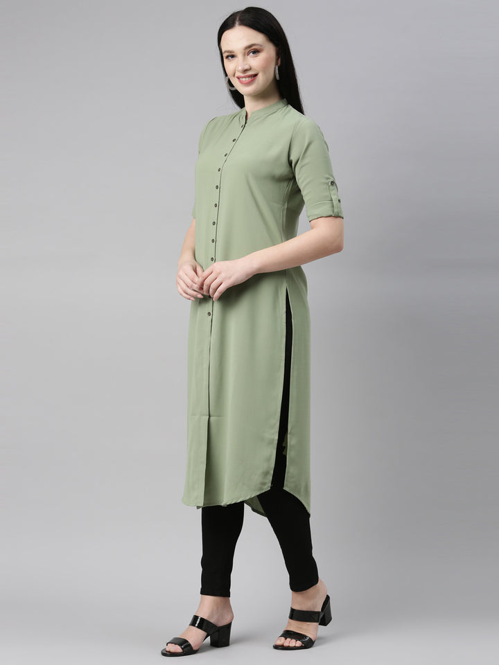 Neerus Green viscose rayon solid kurti - back view