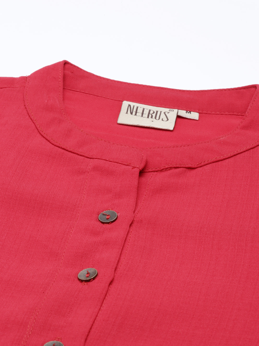 Neerus Red Color Slub Rayon Fabric Kurta