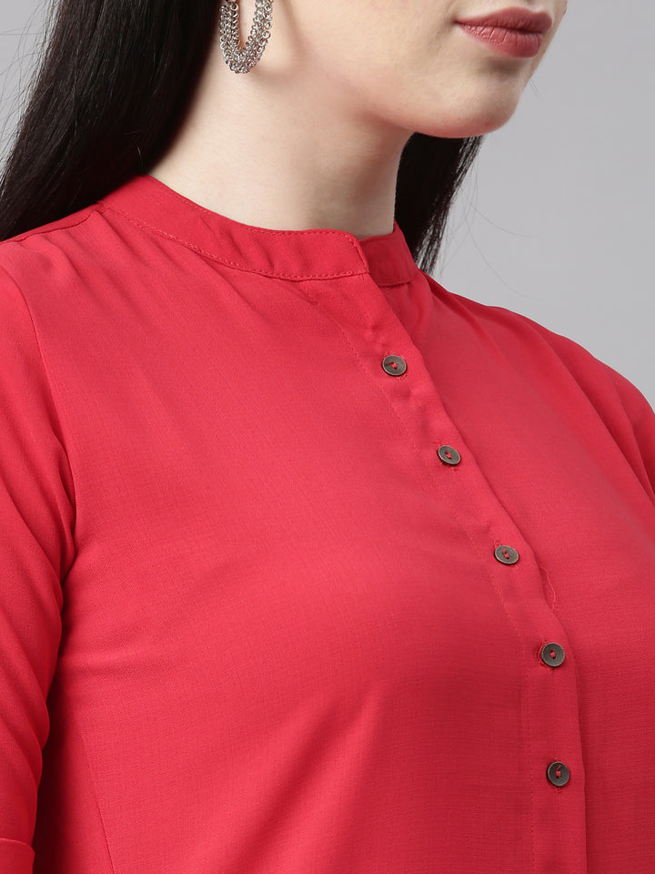 Neerus Red Color Slub Rayon Fabric Kurta