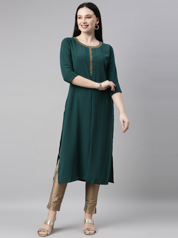Neerus B Green Color Slub Riyon Fabric Kurta