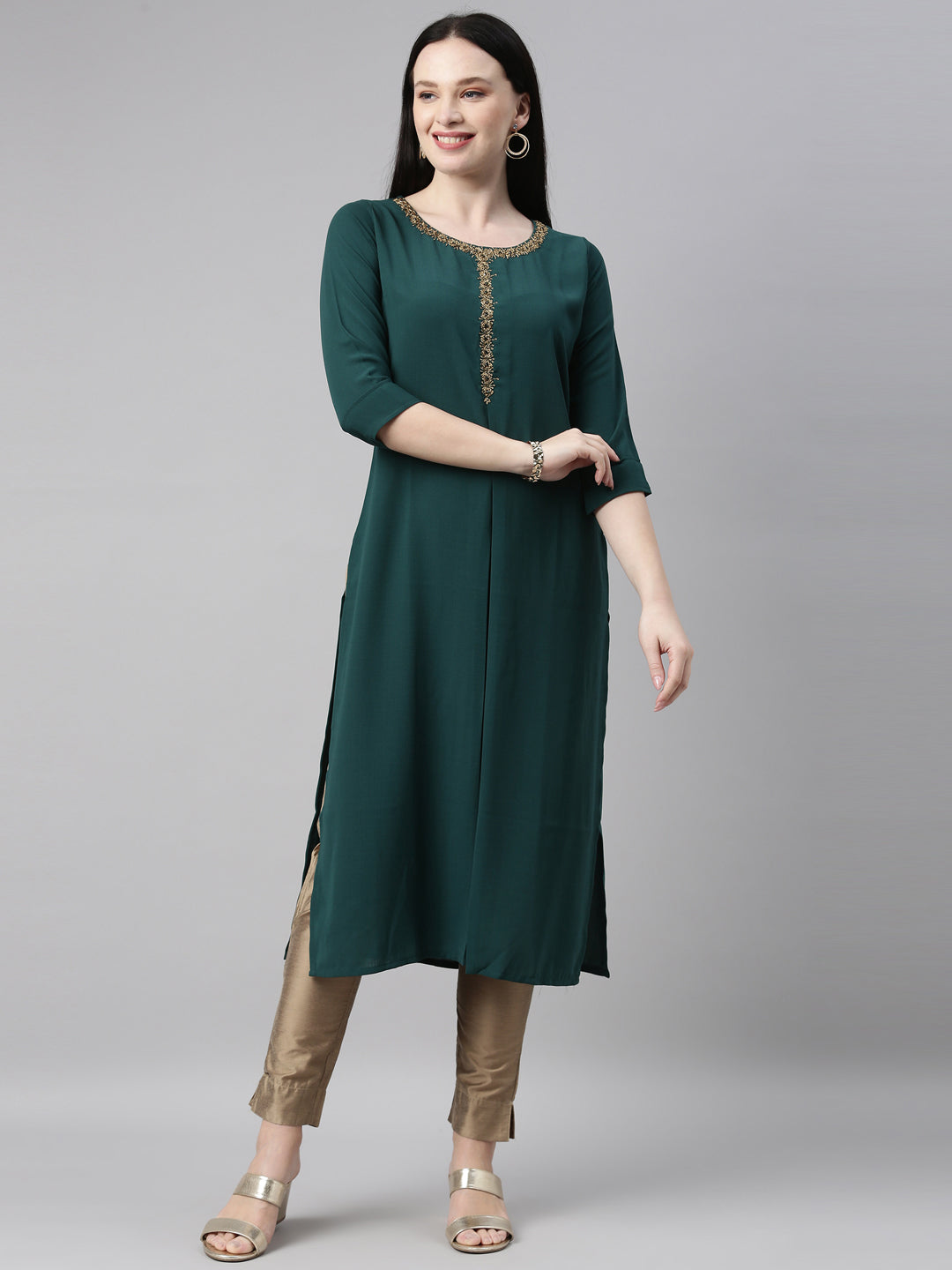Neeru'S b green color, slub riyon fabric kurta