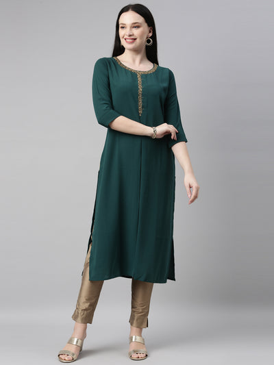Neeru'S b green color, slub riyon fabric kurta
