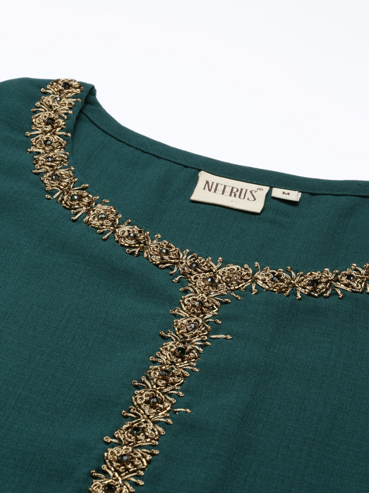 Neerus B Green Color Slub Riyon Fabric Kurta