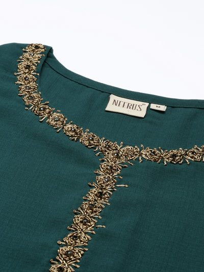 Neeru'S b green color, slub riyon fabric kurta