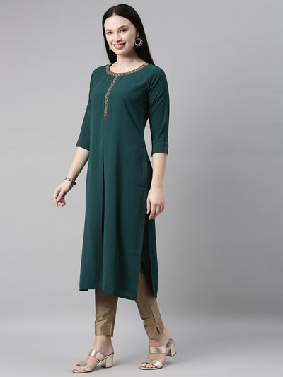 Neeru'S b green color, slub riyon fabric kurta