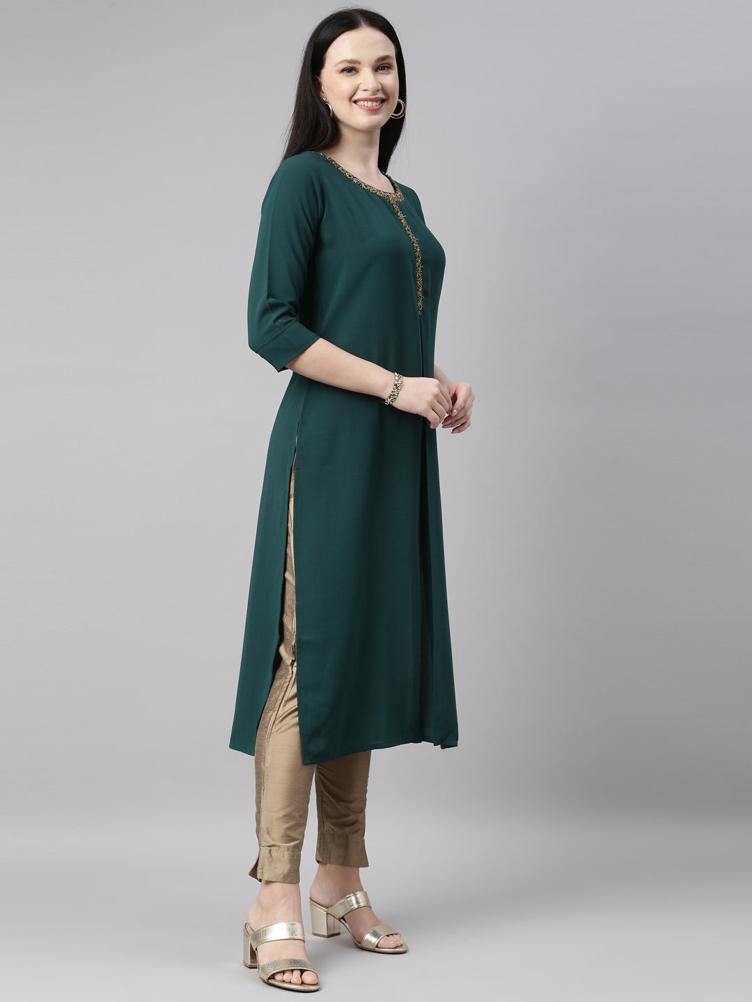 Neeru'S b green color, slub riyon fabric kurta