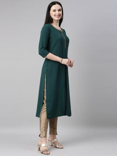 Neeru'S b green color, slub riyon fabric kurta