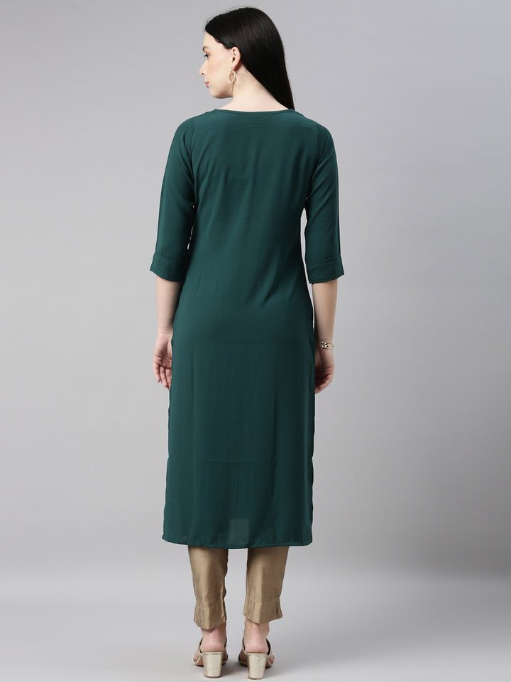 Neerus B Green Color Slub Riyon Fabric Kurta