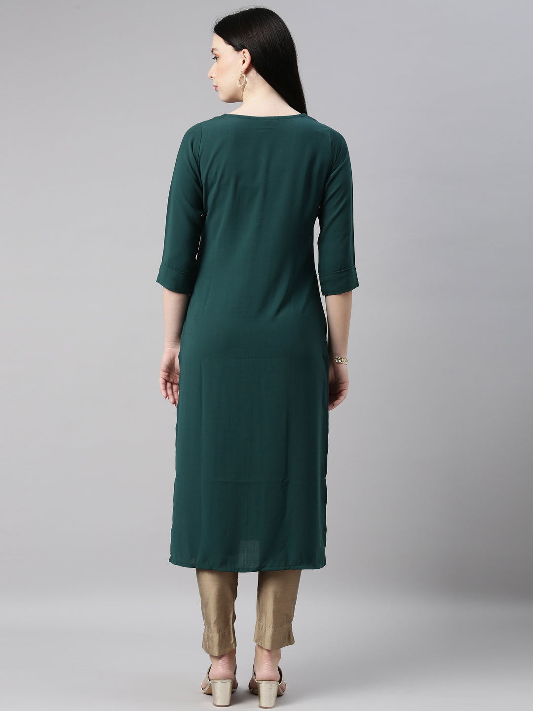 Neeru'S b green color, slub riyon fabric kurta