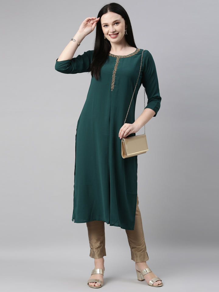 Neerus B Green Color Slub Riyon Fabric Kurta