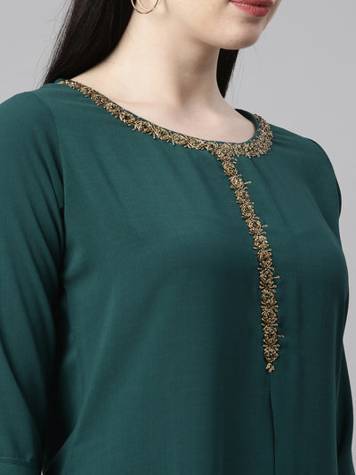 Neeru'S b green color, slub riyon fabric kurta