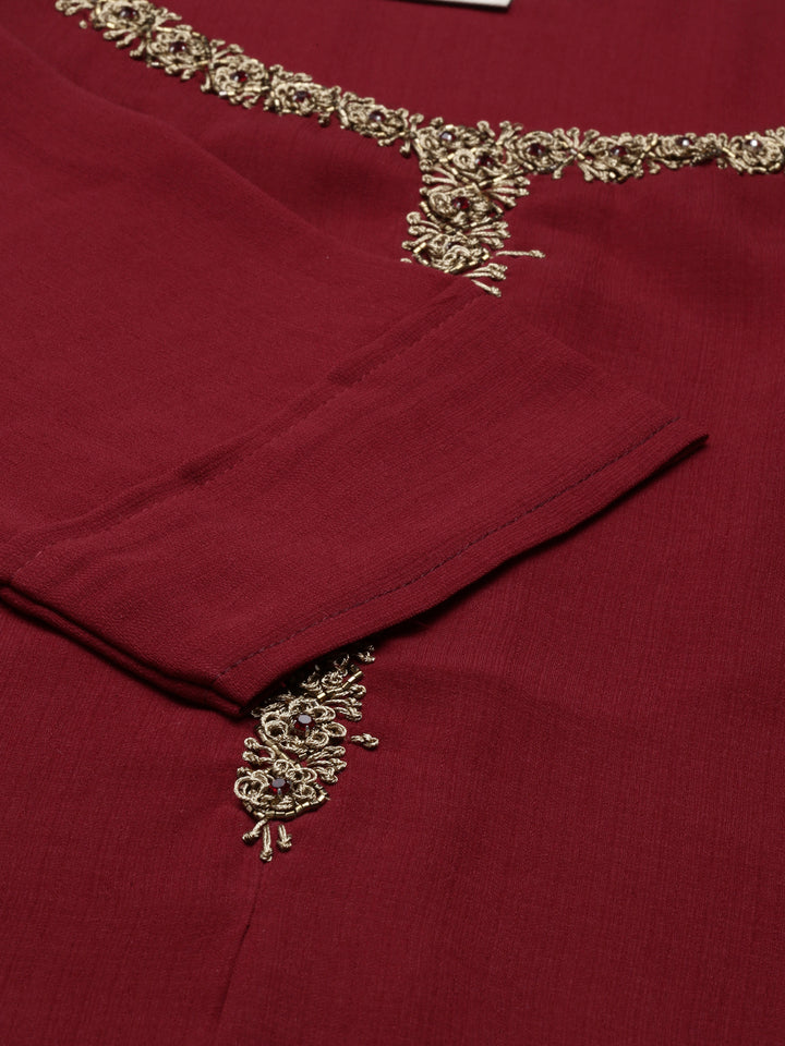 Neerus Maroon viscose rayon straight kurti - detail view 4