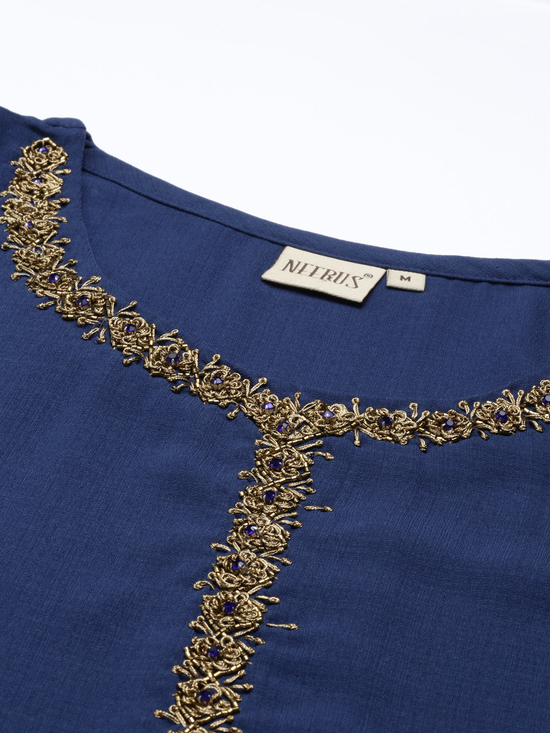 Neeru's Royal Blue Color Slub Riyon Fabric Kurta