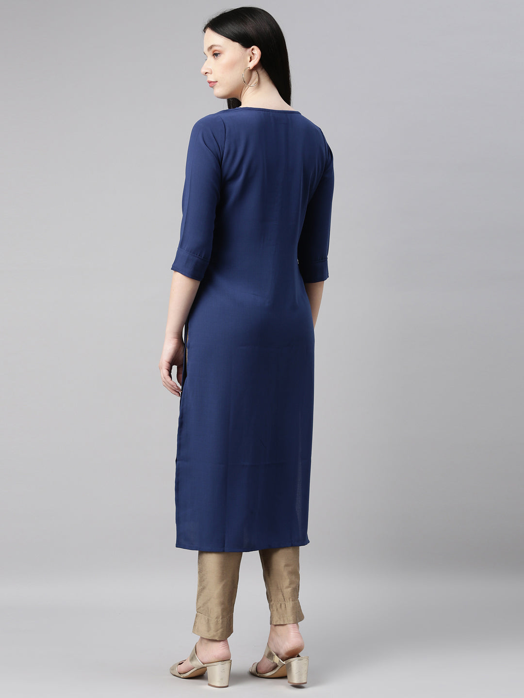 Neerus Royal Blue Color Slub Riyon Fabric Kurta