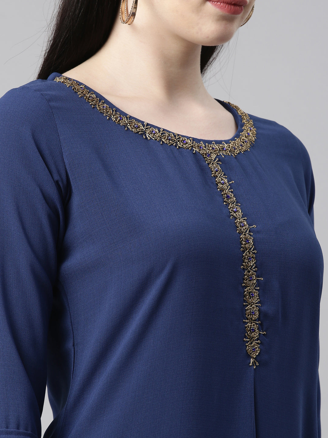 Neerus Royal Blue Color Slub Riyon Fabric Kurta