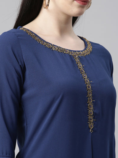 Neeru's Royal Blue Color Slub Riyon Fabric Kurta