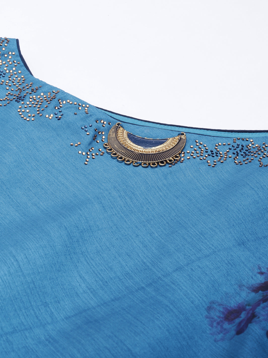 Neerus Blue silk embellished anarkali kurta - detail view 3