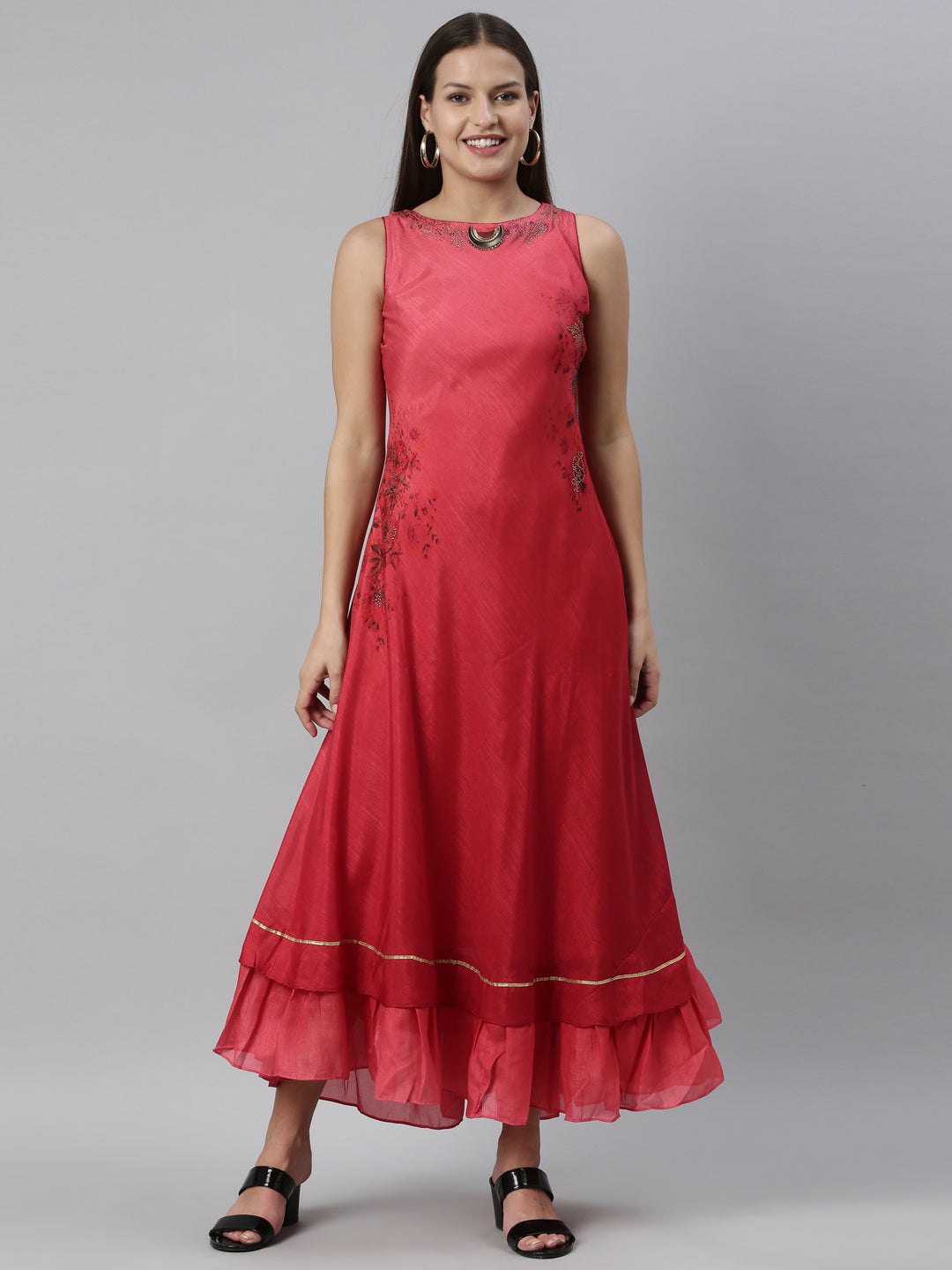Neerus Pink silk straight kurti - detail view 6