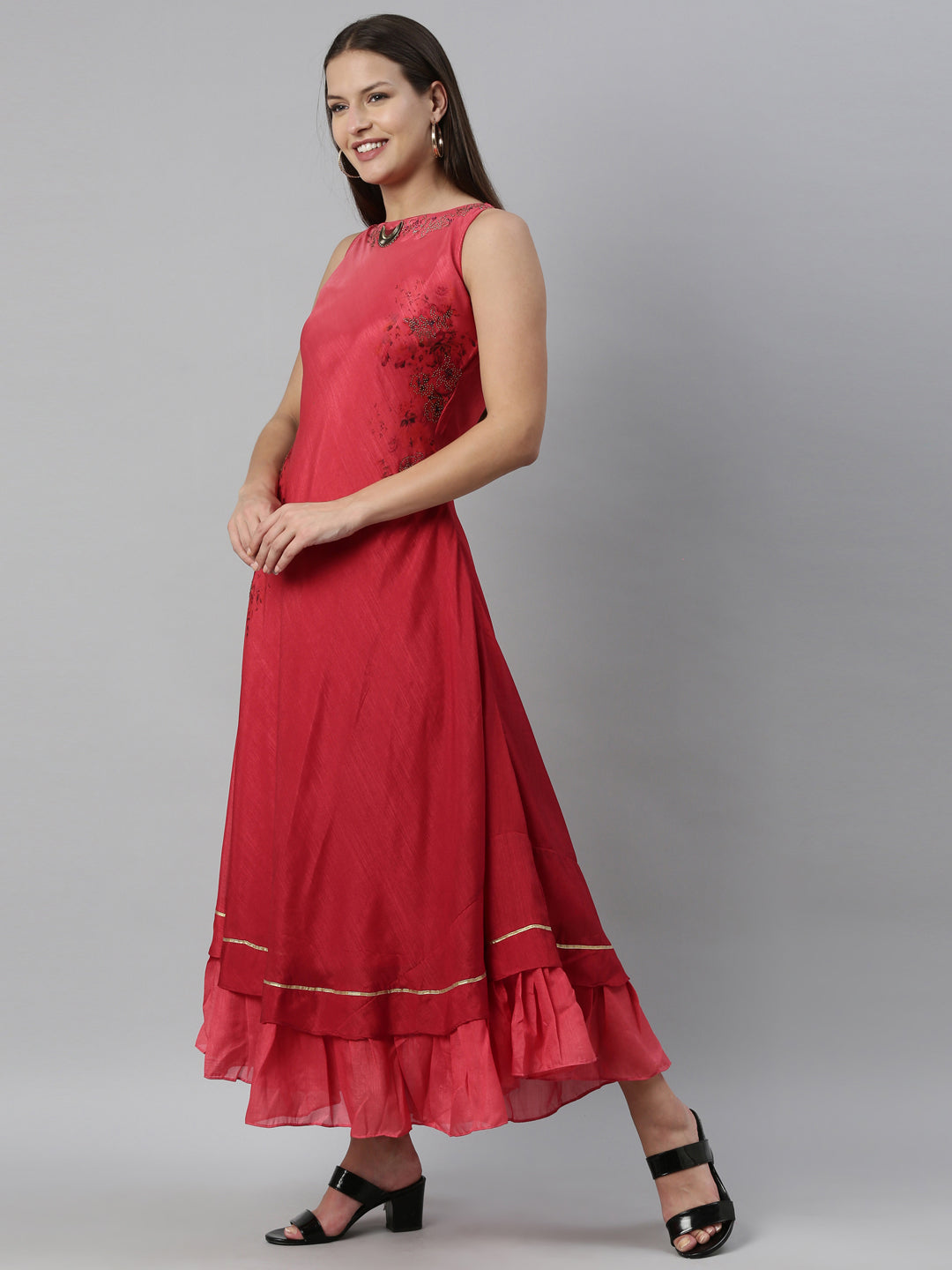 Neerus Pink silk straight kurti - side view