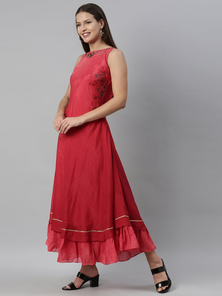 Neerus Pink silk straight kurti - side view