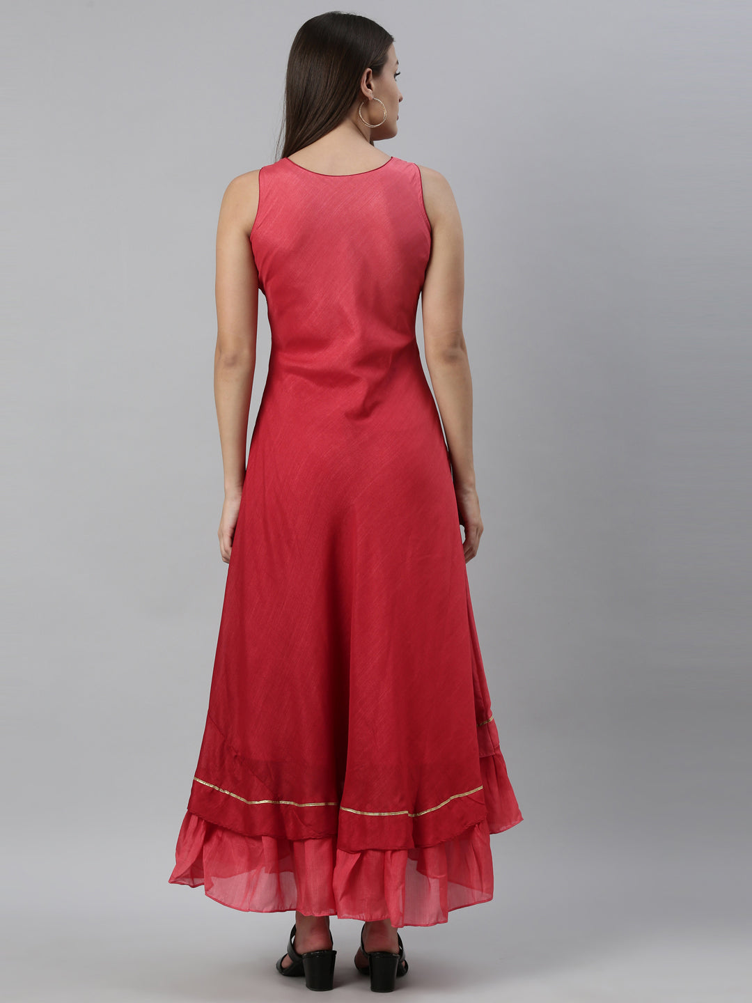 Neerus Pink silk straight kurti - detail view 2