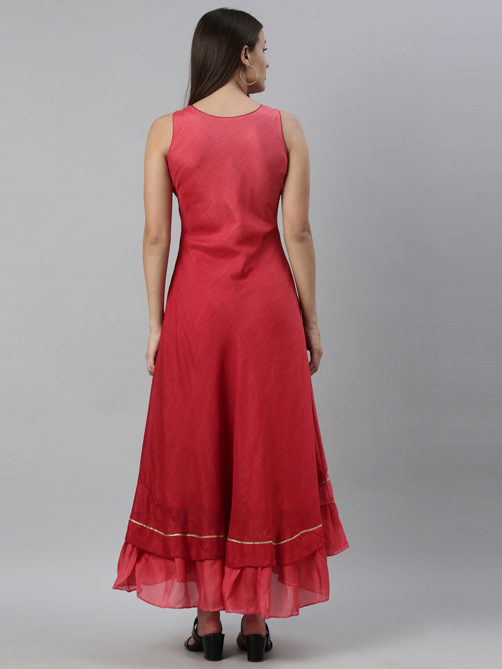 Neerus Pink silk straight kurti - detail view 2