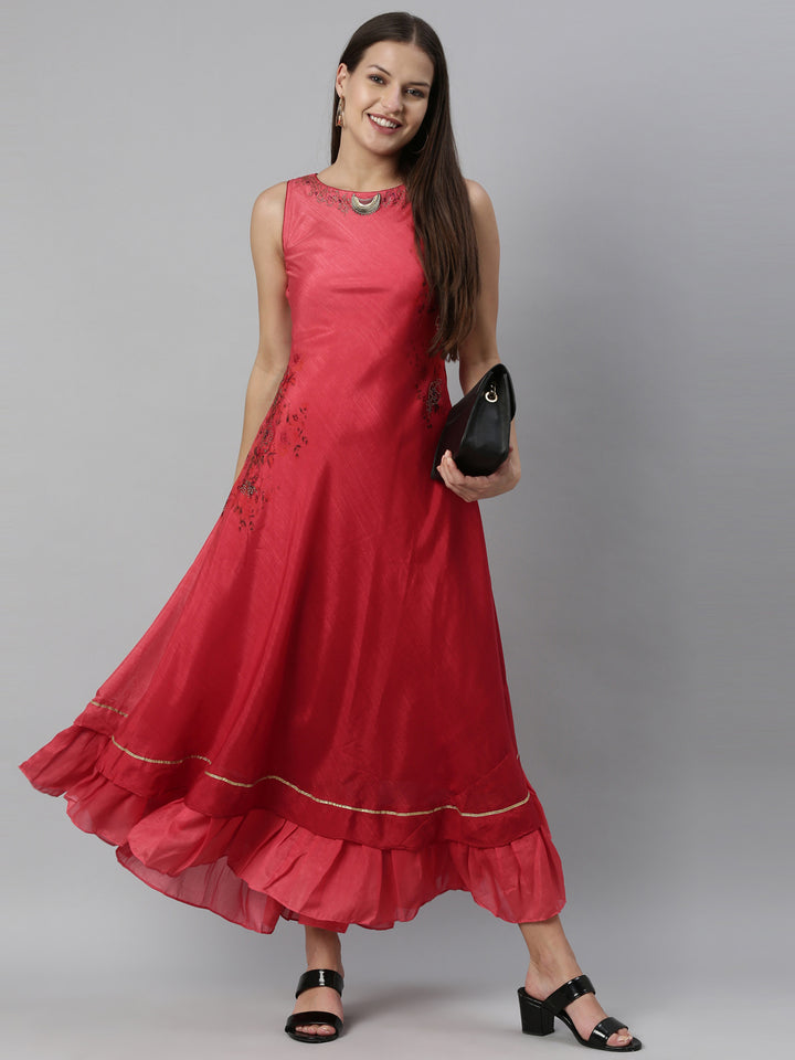 Neerus Pink silk straight kurti - detail view 3