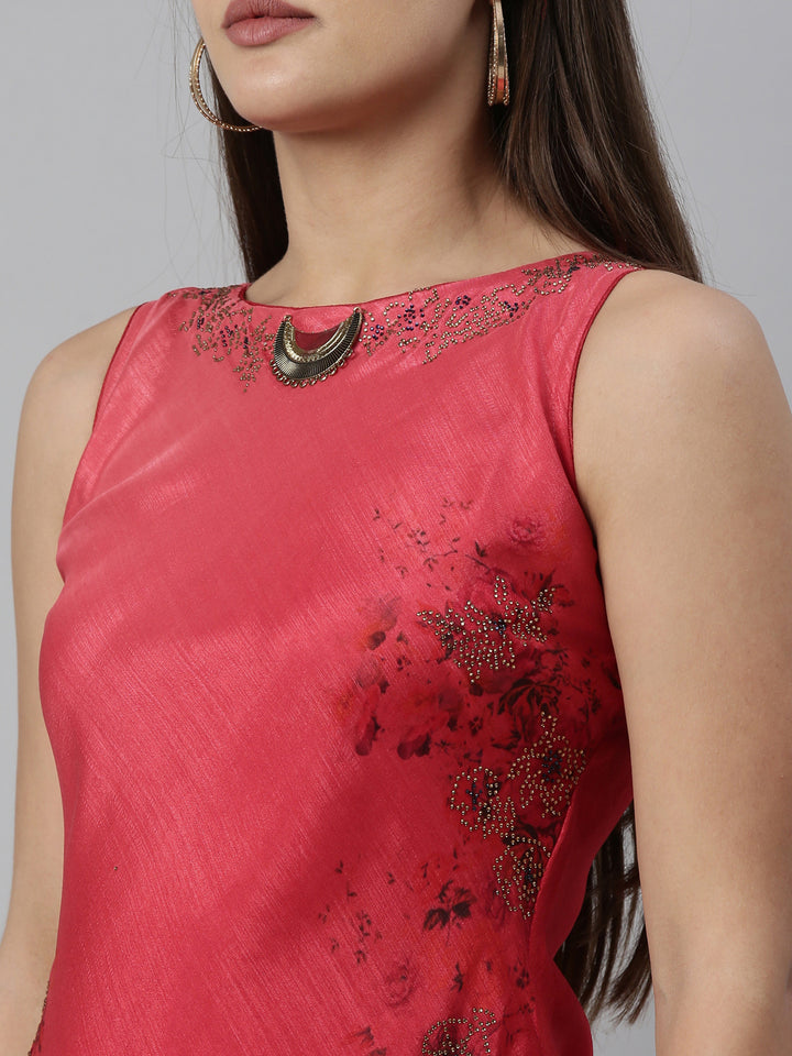 Neerus Pink silk straight kurti - detail view 5