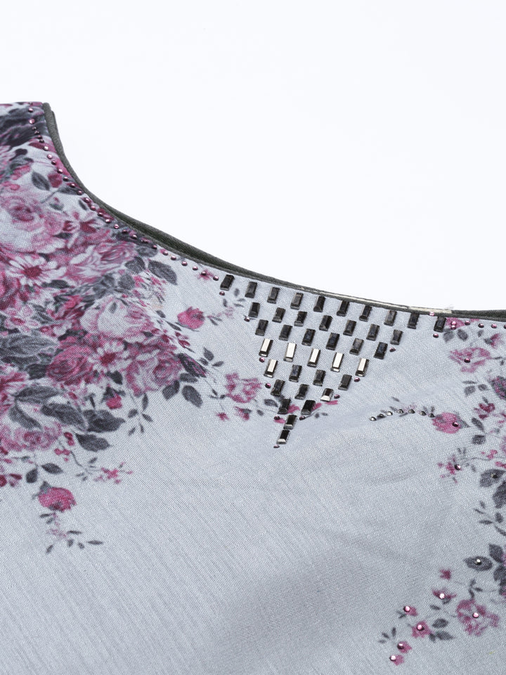 Neerus Grey silk solid kurta - back view