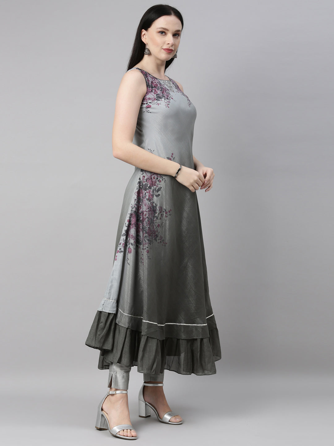 Neerus Grey silk solid kurta - detail view 1
