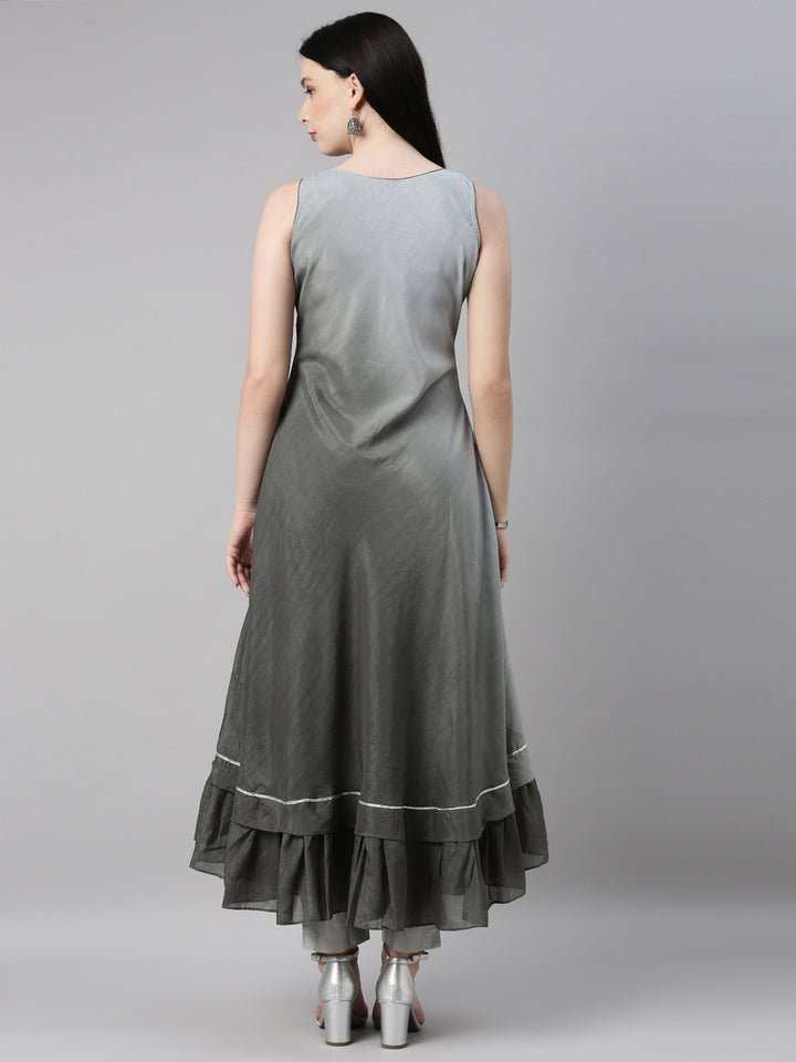 Neerus Grey silk solid kurta - detail view 2