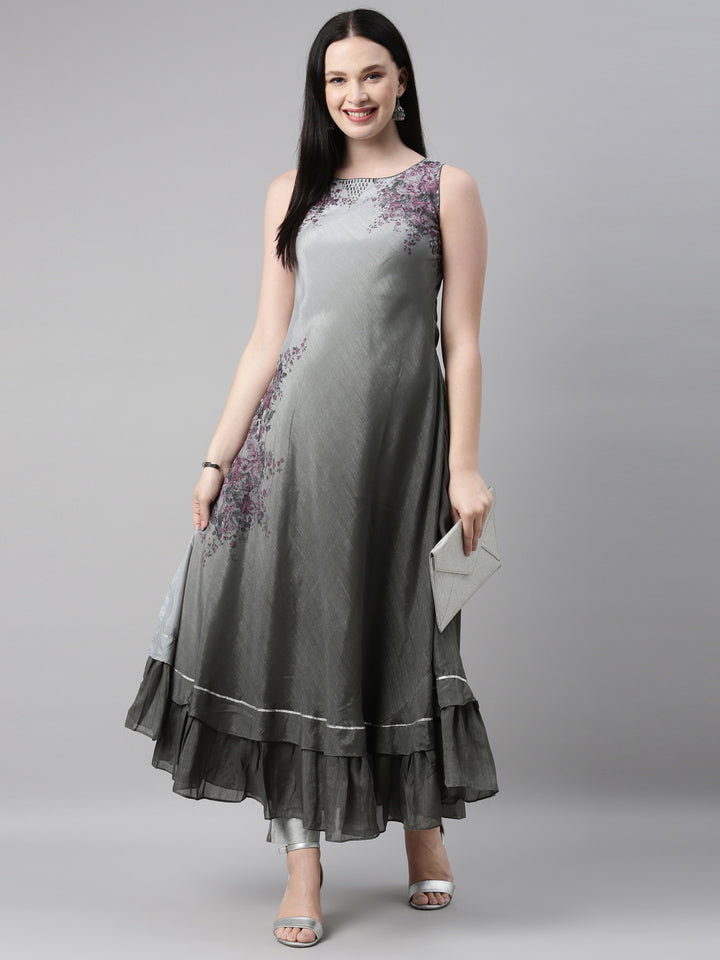 Neerus Grey silk solid kurta - detail view 3