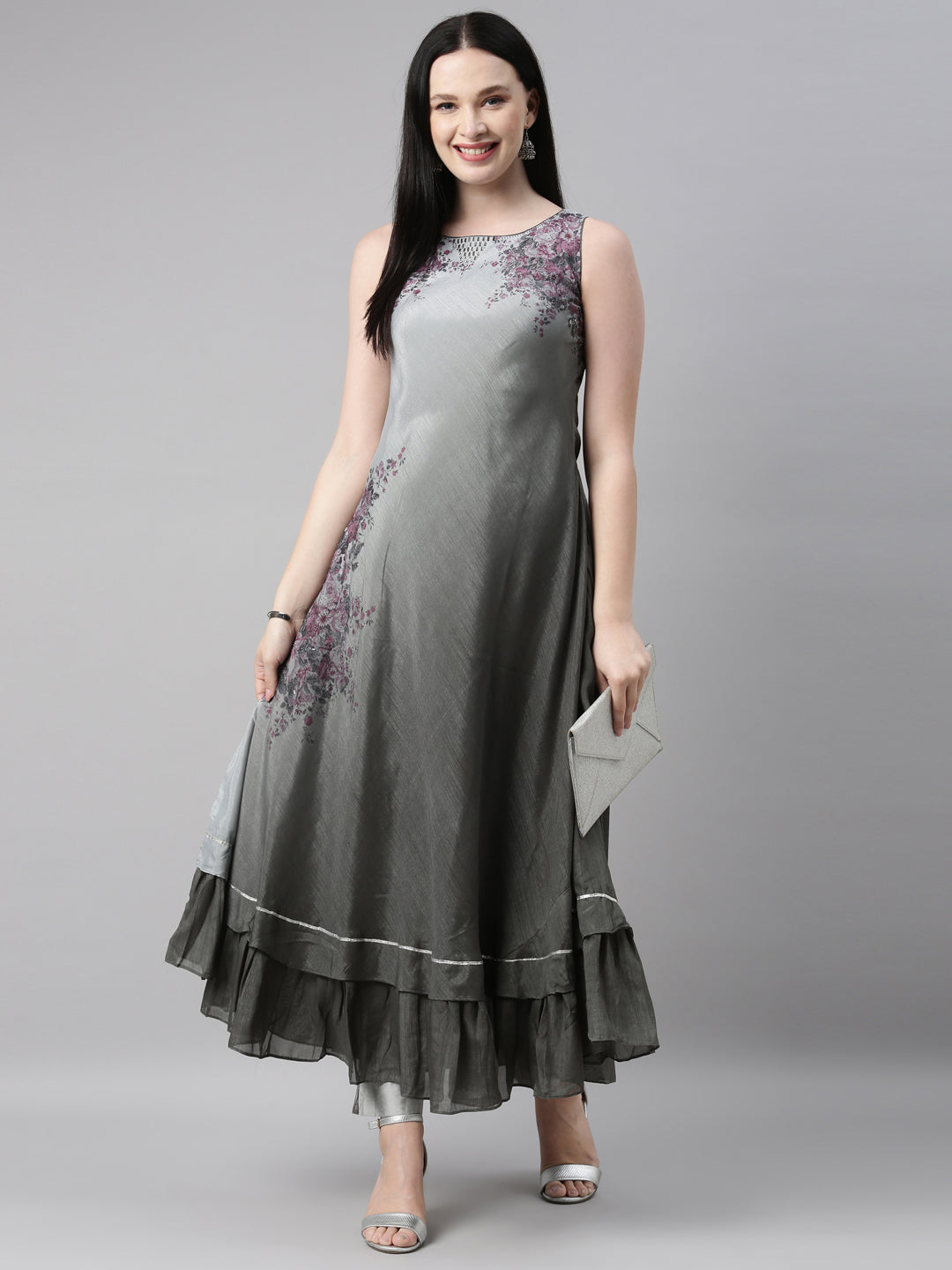 Neeru'S grey color, silk fabric kurta