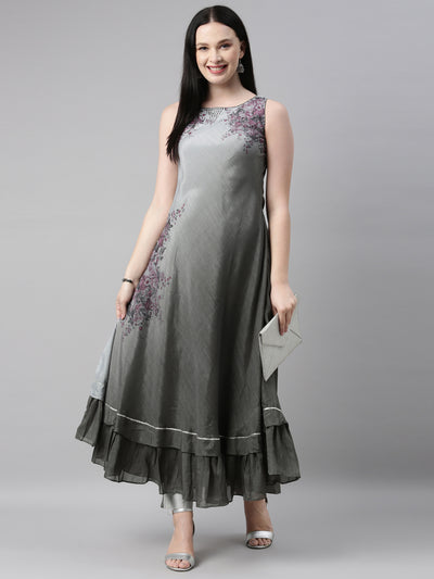 Neeru'S grey color, silk fabric kurta