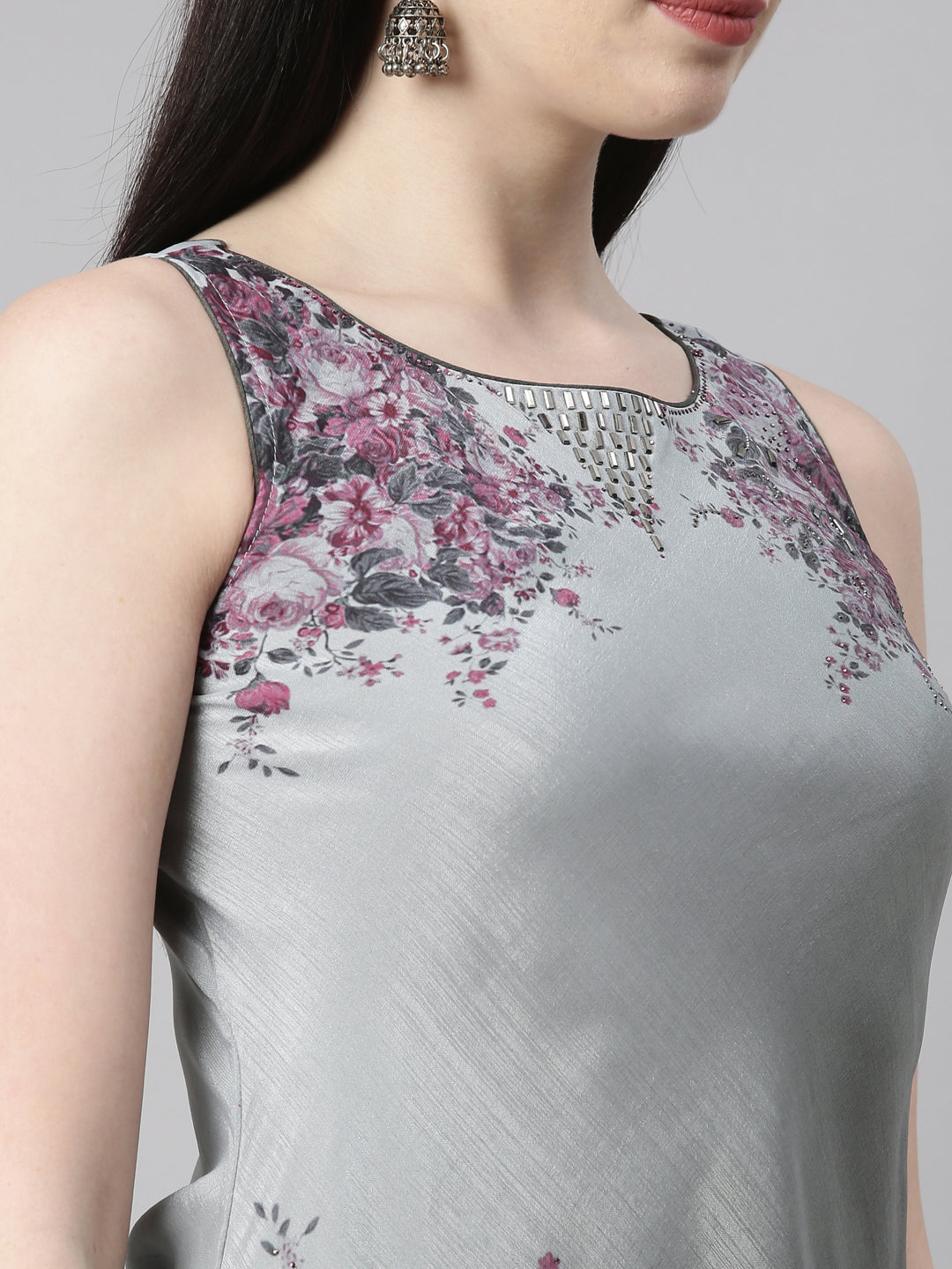Neerus Grey silk solid kurta - detail view 4