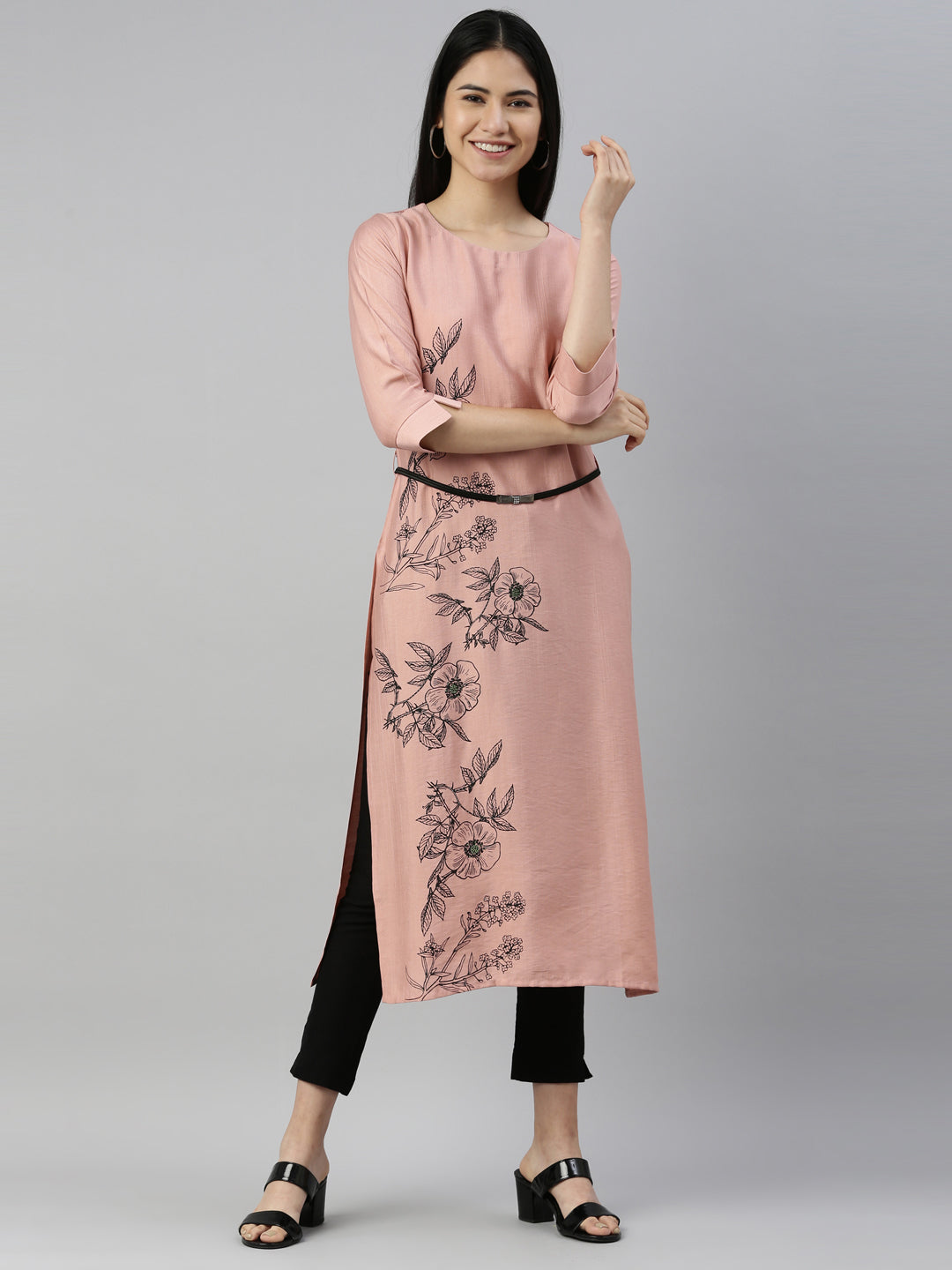 Neerus Peach Color Rayon Fabric Kurta