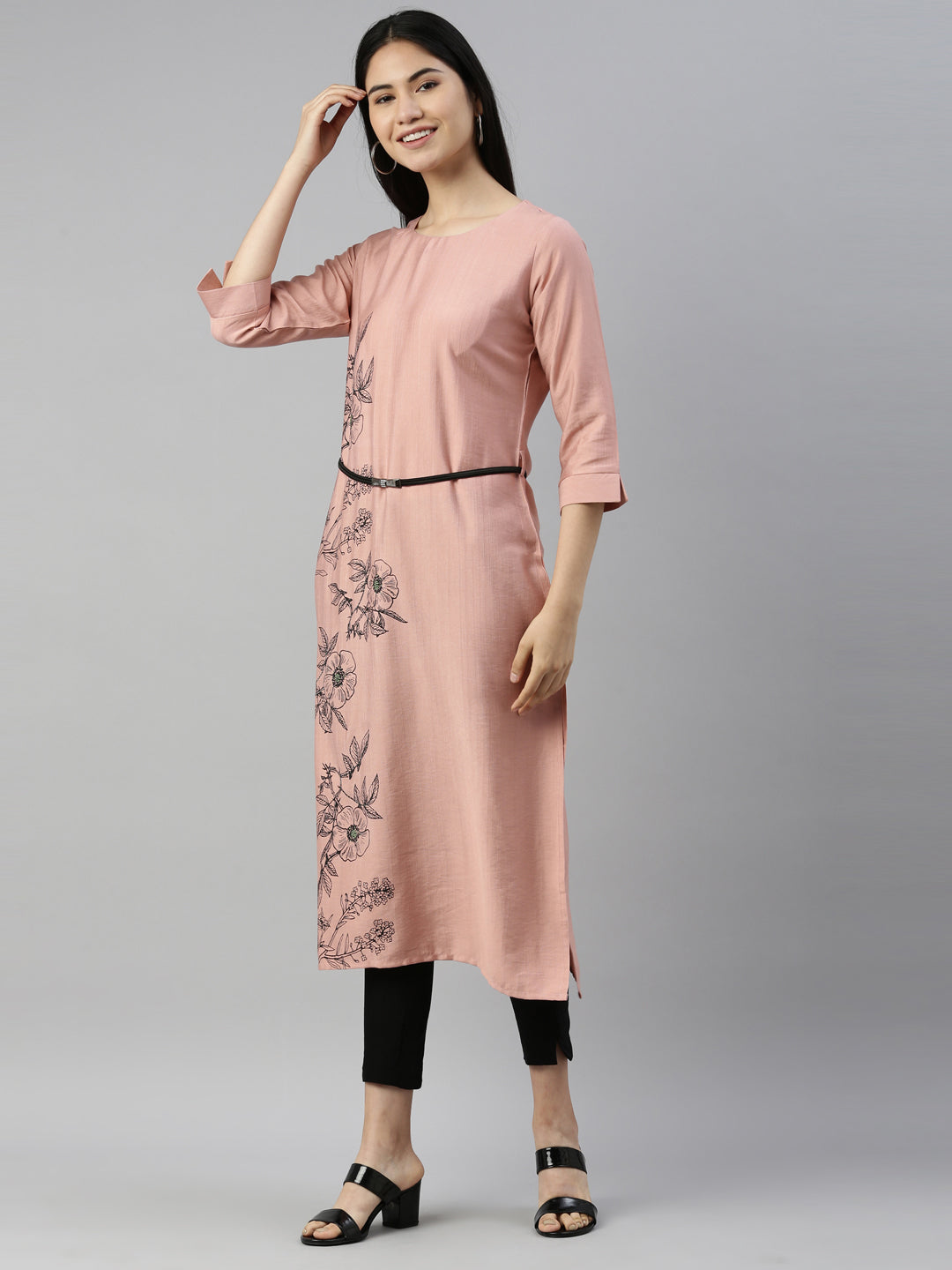 Neerus Peach Color Rayon Fabric Kurta