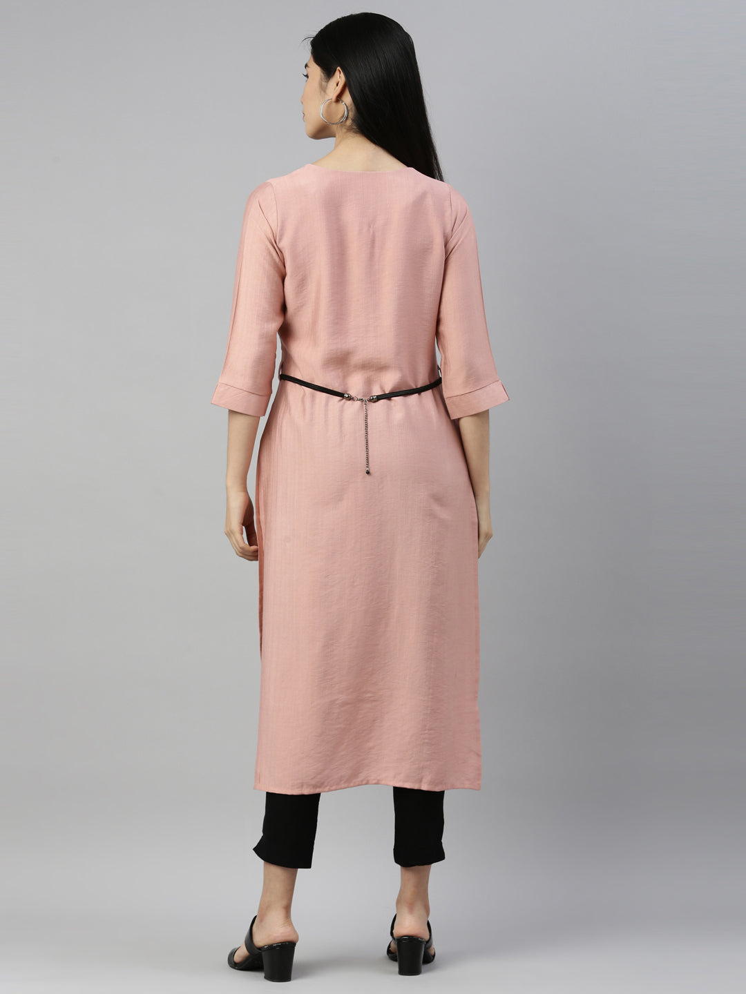 Neerus Peach Color Rayon Fabric Kurta