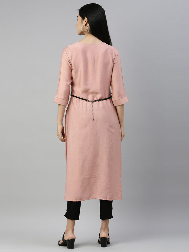 Neerus Peach Color Rayon Fabric Kurta