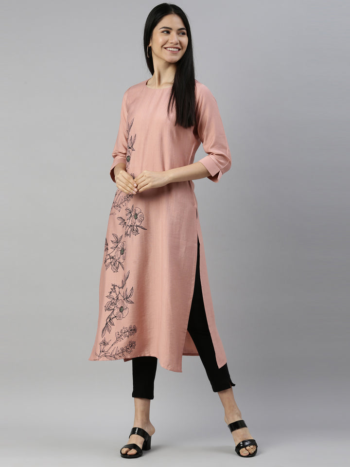 Neerus Peach Color Rayon Fabric Kurta