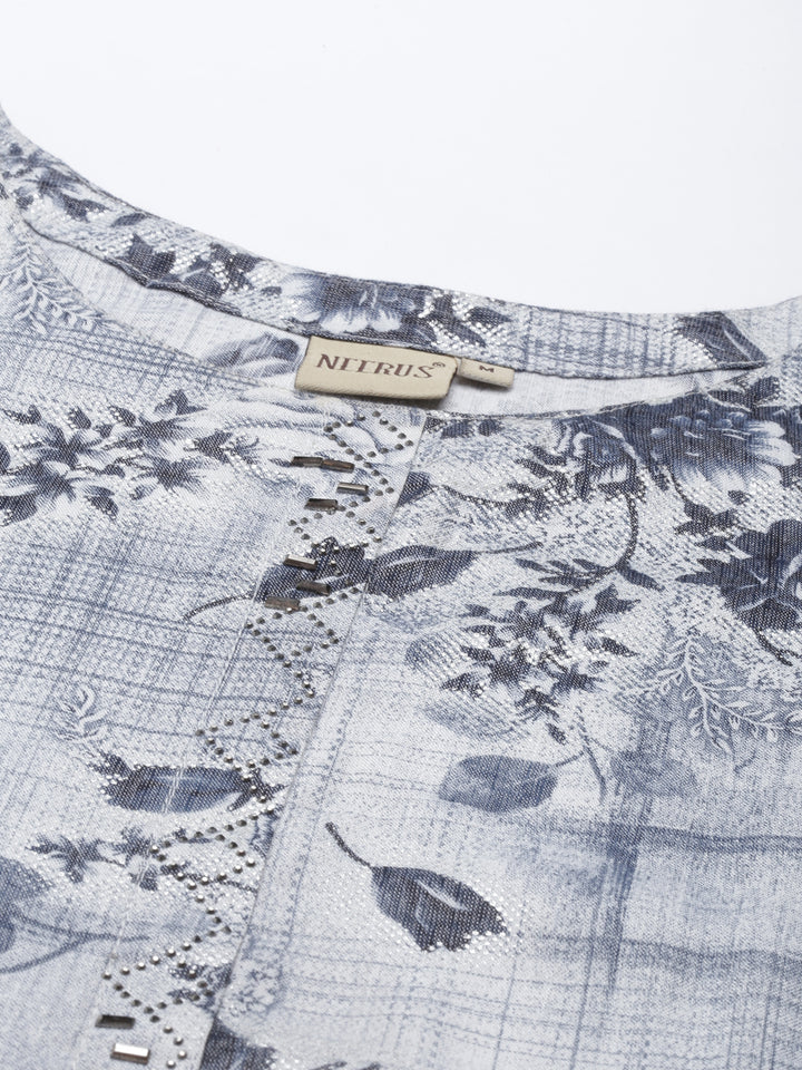 Neerus Blue rayon straight kurta set - back view