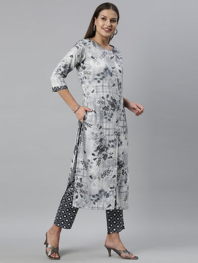 Neeru'S Blue Color Slub Rayon Fabric Kurta Set
