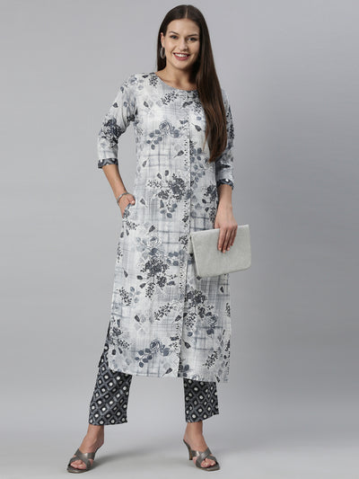 Neeru'S Blue Color Slub Rayon Fabric Kurta Set