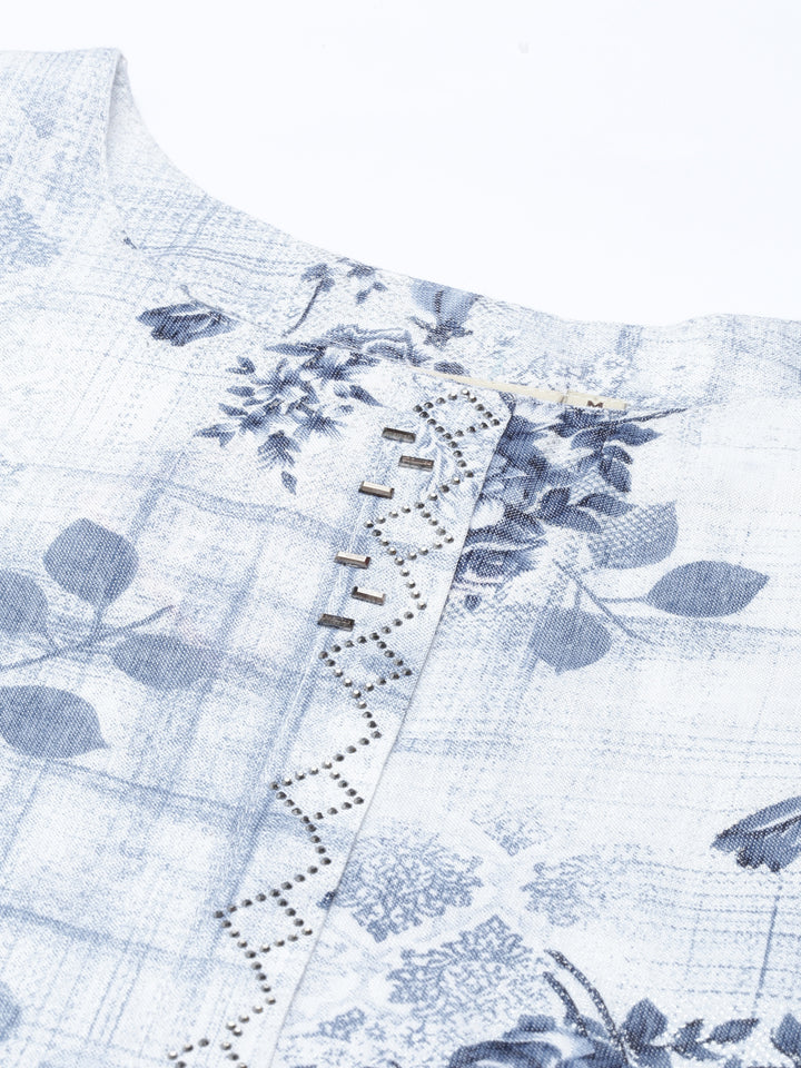 Neerus Blue rayon straight kurta set with trouser and dupatta - side view