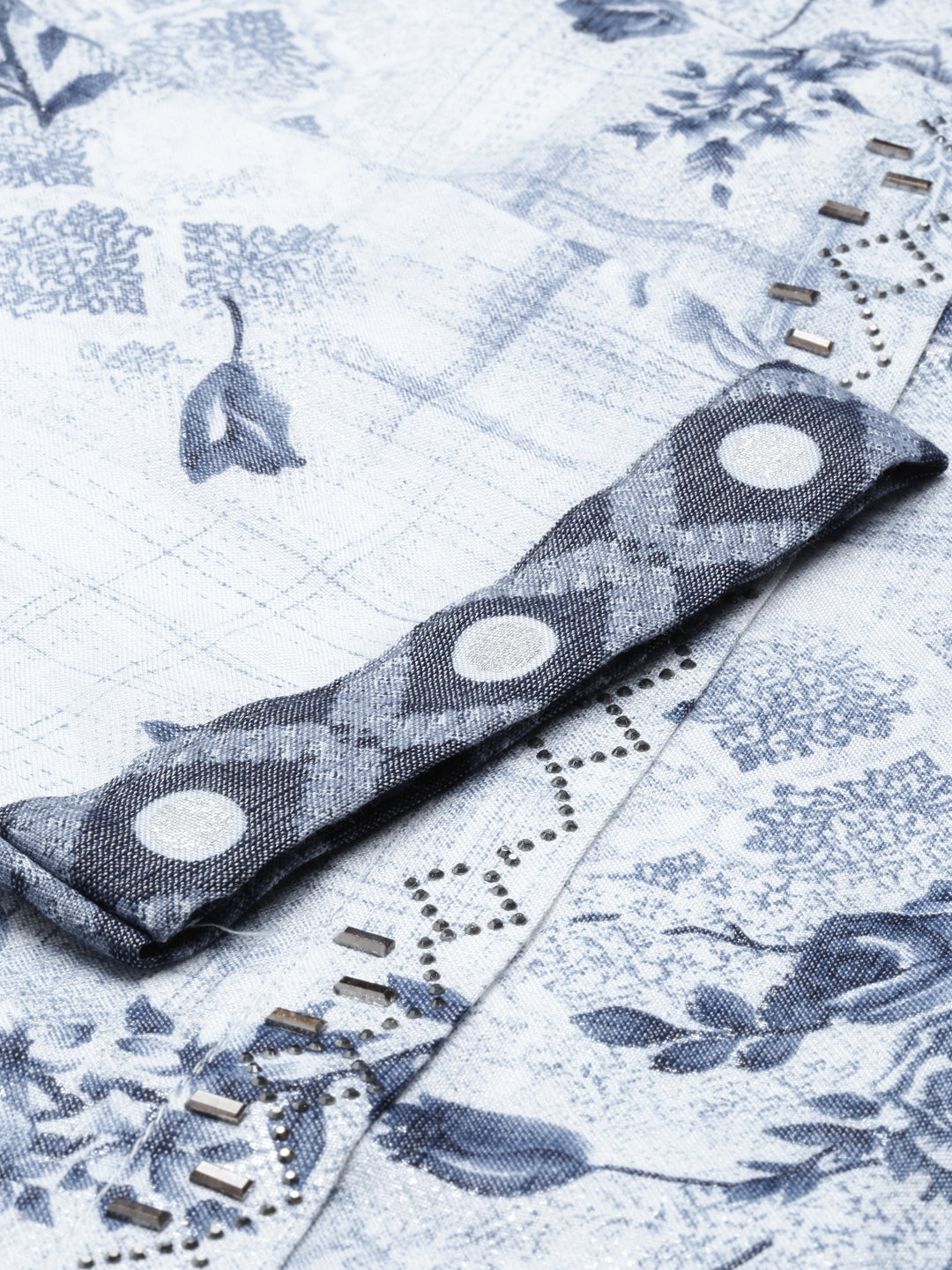 Neerus Blue rayon straight kurta set with trouser and dupatta - detail view 1
