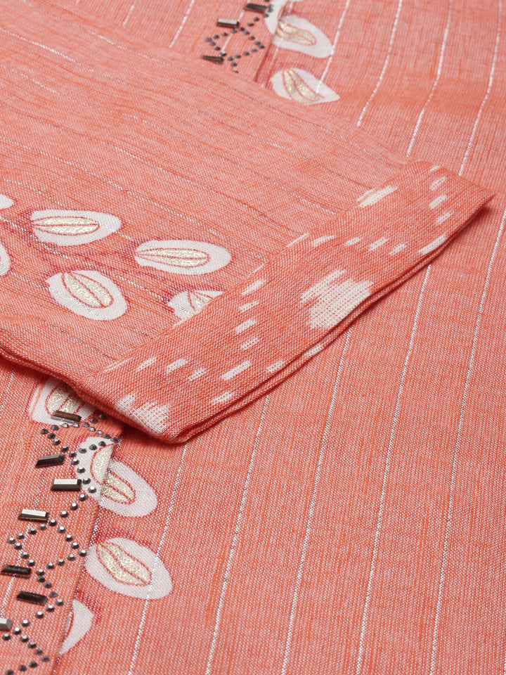 Neerus Carrot Color Slub Rayon Fabric Kurta Set